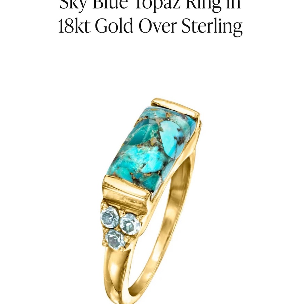 Turquoise and Blue Topaz Gold Ring - Picture 7 of 8